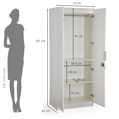 Image of Nilkamal Joyce 2 Door Wooden Wardrobe for Bedroom | Almirah with 3 Shelves & 1 Hanging Rod| Clothes Cupboard | Engineered Wood | Frosty White