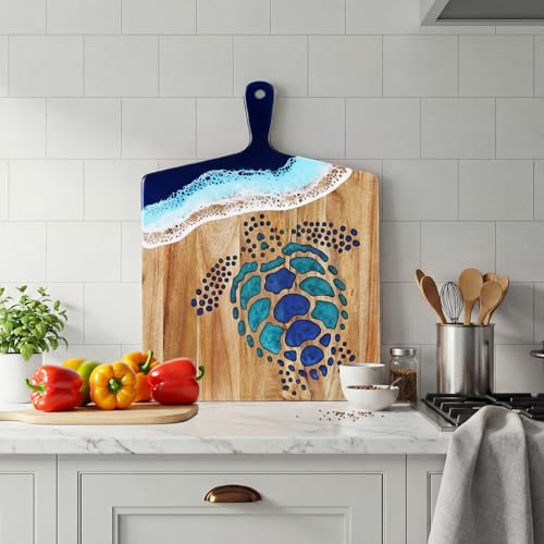 Tabla de cortar tortuga marina de madera de acacia y resina azul miniatura 5