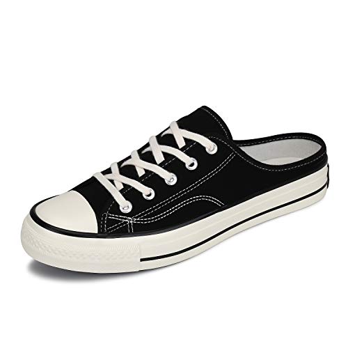 [Mishansha] スリッポンシューズ かかとなし男性と女性のカップル 通気性 軽量 キャンバスシューズ ローファー・スリッポン 滑り止め ファッション ウォーキングシューズ 黒35