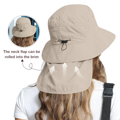 Royal Matrix Packable Bucket Hat For Women With Neck Flap Uv Protection Sun Hat Waterproof Wide Brim Fishing Hat Beige thumb #3