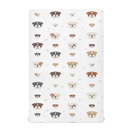 Image of Crib Sheets for Boys Girl English Bulldog Breathable Mini Crib Mattress Sheets Fitted,Toddler Baby Sheets for Crib Mattress 39 * 27 * 5In