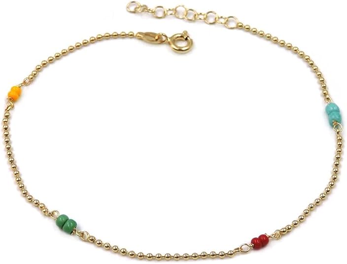 Cavigliera in Argento 925 Placcato Oro con Perline Colorate Cavigliera in Argento 925 Placcato Oro con Perline Colorate