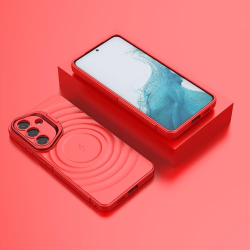 Image of LuxuryKase Shockproof Case for Samsung Galaxy S26 Plus | Ripple Pattern | Camera Protection | Inner Velvet Fabric Lining | Protective Cover with Enhanced Grip & Wireless Charging Support - Red