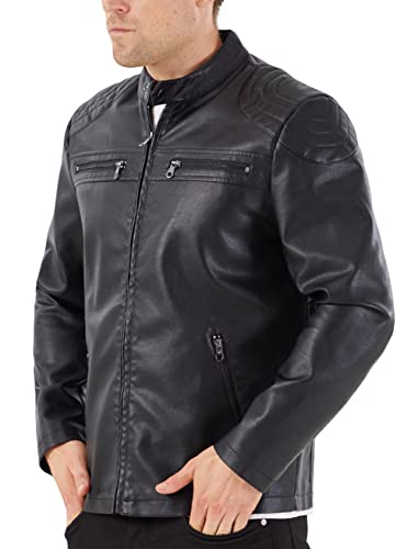 Image of WULFUL Men's Stand Collar Leather Jacket Motorcycle Lightweight Faux Leather Outwear