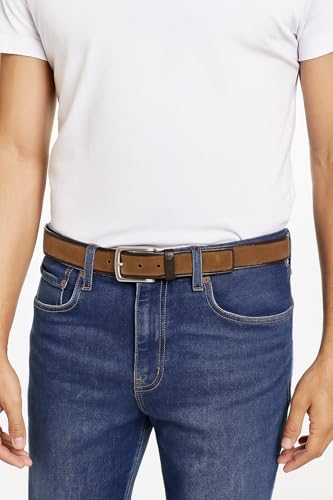 Image of Nautica Men's Casual Leather Belt | Everyday | Classic | Pants | Jeans | Khakis | Chinos | Metal Buckle