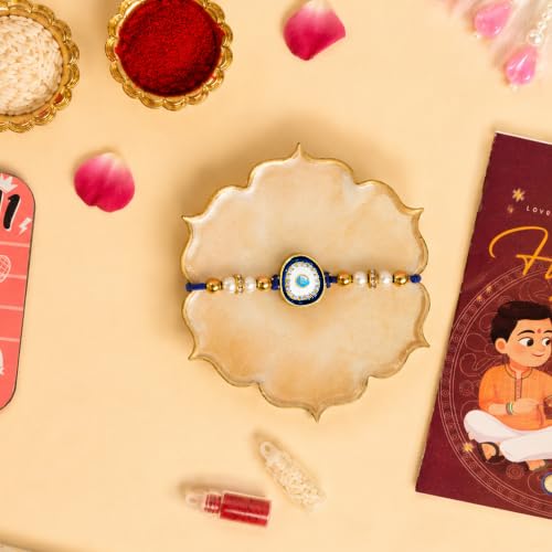 Image of Art Street Evil Eye Rakhi Gift Hamper with Personalized Best Bhai Photo Frame, Evil Eye Rakhi, Greeting Card, Roli Chawal & Premium Gift Box | Raksha Bandhan Gift for Brother