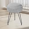 Velvet Vanity Stool Footrests Round Ottoman Vanity Chairs with Anti Slip Feet Dressing Table Seat Foot Stool with Black Legs Furry Padded Seat Side Table for Makeup Bedroom Gray