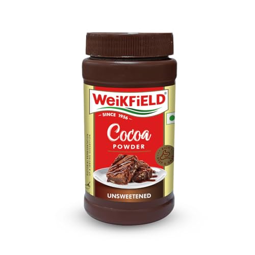 Image of Weikfield Cocoa Powder | Low Fat Rich & Decadent Pure Cocoa Powder | Unsweetened Dark Cocoa for Baking, Desserts, Healthy Smoothies, Brownies, Hot Chocolate & Cakes | Reusable Poly Jar | 150g Jar
