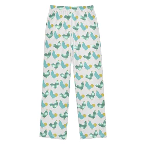 Hen with Plaid Boys Long Pants Soft Trousers Elastic Waist Kids Lounge Bottoms with Pockets S-XL