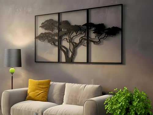 Vailla Arbre de Vie Tableau Decoration Murale 3D Deco Murale Salon Salle de Bain Chambre Cadre Décoration Chambre Triptyque Mural Bois (Arbre 2)