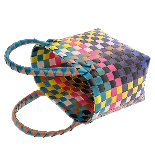 HOMSFOU Cesta de Almacenamiento Portátil de PVC Multicolor con Asa, Cesta para Picnic y Frutas, Organizador Multifunción Hogar y Bolsa Compra Reutilizable