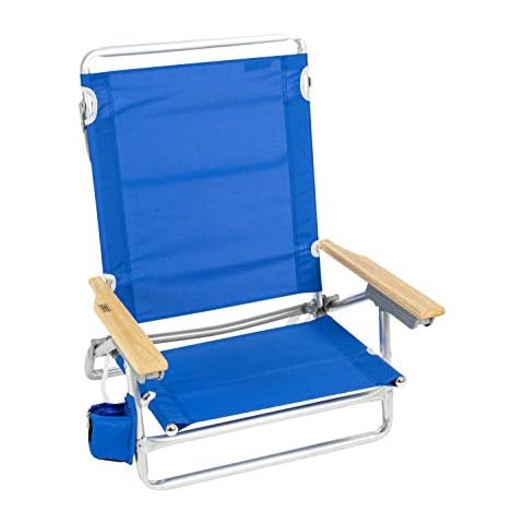 Rio Beach Classic 5-Position Lay-Flat Folding Chair, Outdoor Pool and Beach Chair with Carrying Strap and Towel Bar, Blue Cover