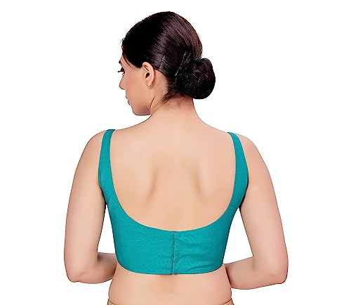 Image of Studio Shringaar Women's Polyester Sleeveless Satin Padded Saree Blouse
