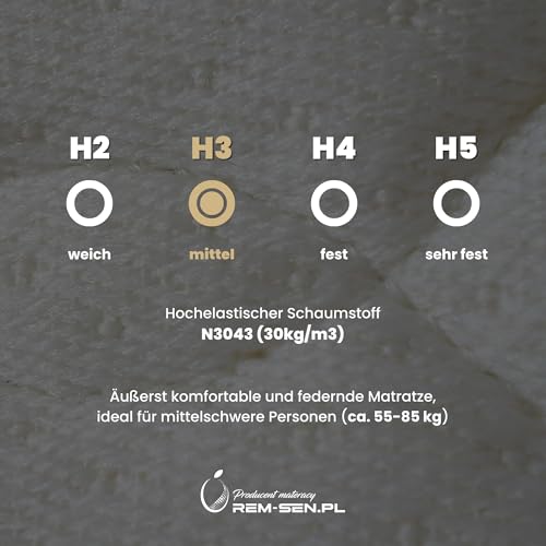 Matratze 90x170cm Höhe 15 cm Härtegrad 3 (H3) 7 Komfortzonen aus elastischem Polyurethanschaum mit Komfortschaum und Dreilagige Membranhülle, Antiallergisch, Öko-Tex Zertifiziert Qualitätsstandard