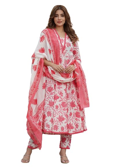 Image of PARTHVI Women's Printed Anarkali Kurta With Palazzo & Dupatta Set