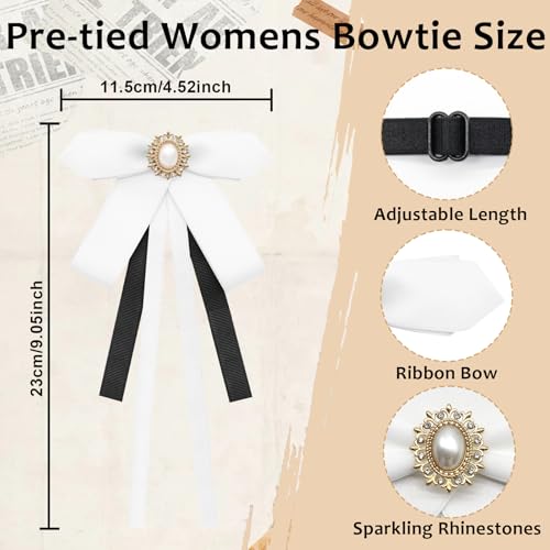 Image of LJBFNN Womens Bow Tie, Clip on Bow Ties Pre Tied Bowtie for Women Girls Ribbon Rhinestone Bow Tie for Shirt Uniform Wedding