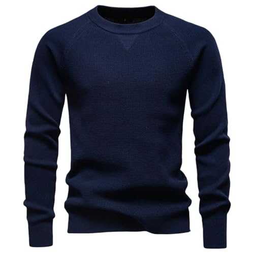 Pull col rond homme en tricot chaud anti-bouloche hiver uni