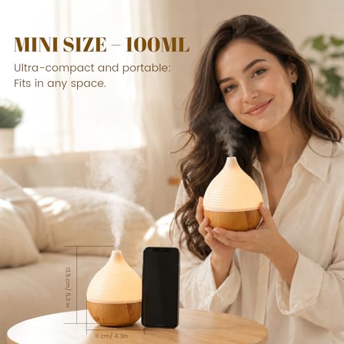 Hanolly 100ml Aroma Diffuser für Ätherische Öle, Ultraschall Aromatherapie Diffusor Luftbefeuchter, 7 Farbiges Licht, Automatische Abschaltung, Mini Größe für Schlafzimmer Büro Zuhause – Bild 3