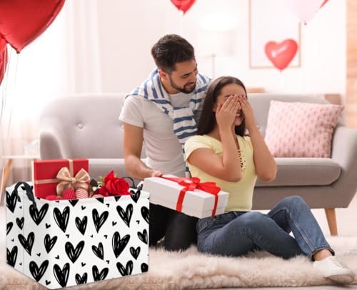 Image of Rectangular Gift Basket Kids Baby Storage Bin Toy Organizer Box for Girls Love Room Decor(Black Light Heart)