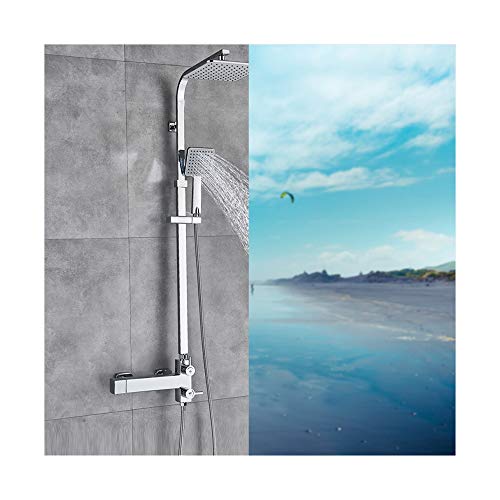Colonne de douche thermostatique chromée 8 pouces avec ensemble de pluie et douchette