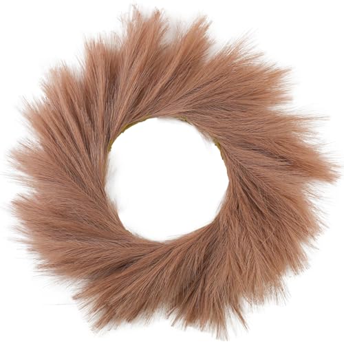 ASUNFO Pampas Grass - 24 Inch Wreaths for Front Door Fall Decorations for Home All Seasons Wall Home Wedding Decor Taupe