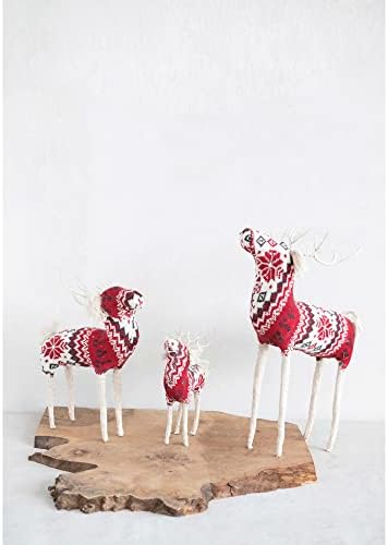 Creative Co-Op Cotton Knit and Wire Reindeer with Faire Isle Pattern, Red, Cream, and Black image 4