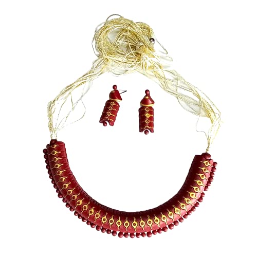 AKIBUKI Mordern Multicolour Indian Traditional Handmade Clay Terracotta Jewellery Set for Women (MAROON) (B0BFLBFBHH) Amazon Price History, Amazon Price Tracker
