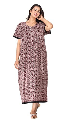 Image of Monique Brand 100% Pure Cotton Nighty for Woman | Floral Gown for Women Night Wear | Cotton Nighty for Women Stylish | Maxi for Women Cotton