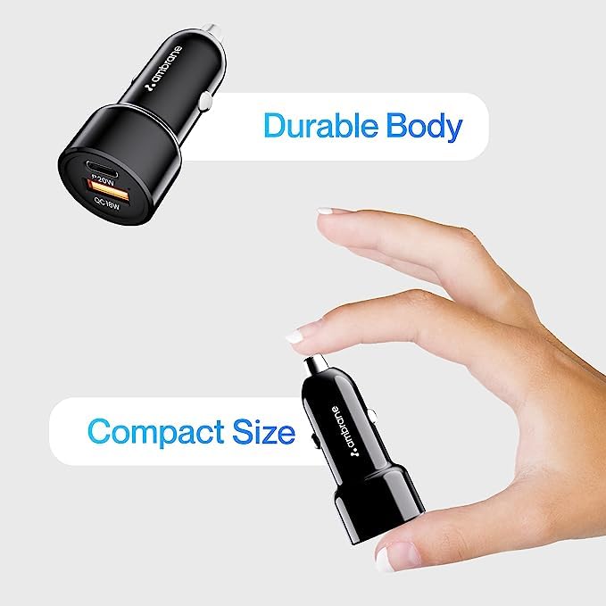 Compare Ambrane 38W Fast Car Charger with Dual Output, Quick Charge 3.0