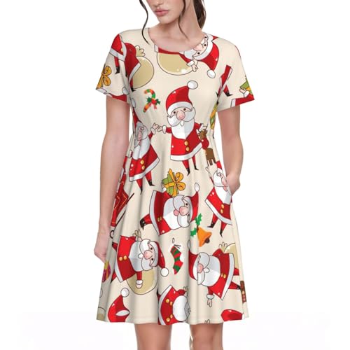 Robe d'été motif Père Noël à manches courtes idéale pour les vacances en famille