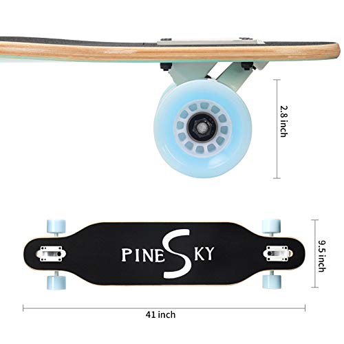 Pinesky 41 Inch Longboard Skateboard 9 Ply Natural Maple Complete Skateboard Cruiser For Cruising, Carving, Free-Style And Downhill With T-Tool Hawaiian Flowers #TOP2