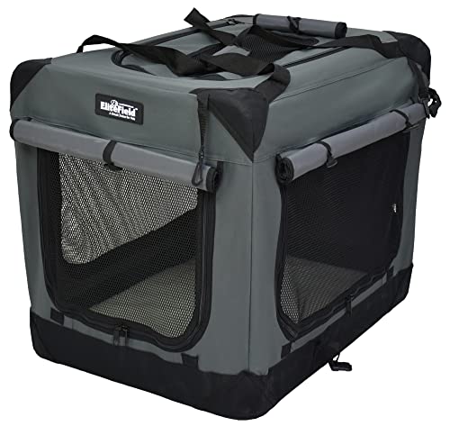 EliteField 4-Door Folding Soft Dog Crate with Curtains, Carrying Bag and Fleece Bed (2 Year Warranty), Indoor & Outdoor Pet Home (20" L x 14" W x 14" H, Gray+4 Door Curtains) - Thumbnail 2