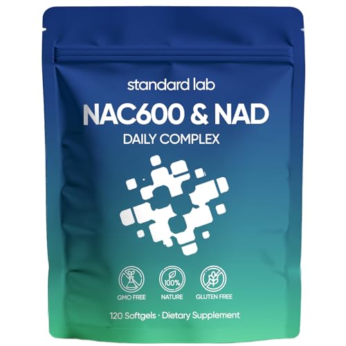 AMOQUCT Standard Lab NAC 600mg & NAD+ Daily Complex Capsules NAC Supplement with NAD for Antioxidant Cellular Energy and Immune Support Daily Wellness Formula Non-GMO Gluten Free 120 Softgels