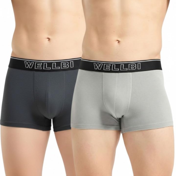 Image of Wellbi Mens Bamboo-Cotton Solid Trunks | 3x Softer Than Cotton | Breathable | Moisture-Wicking | 5x Odour Control | 4-Way Stretch | No Ride-Up Underwear