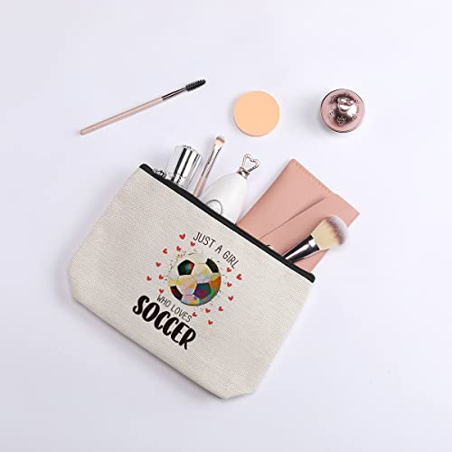 Soccer Gifts Soccer Cosmetic Bag for Girls, Soccer Coach Gifts, Soccer Team Gifts for Lovers Players Fans Birthday Gifts for Women Her Girl Teens - Just a Girl Who Loves Soccer - Thumbnail 6