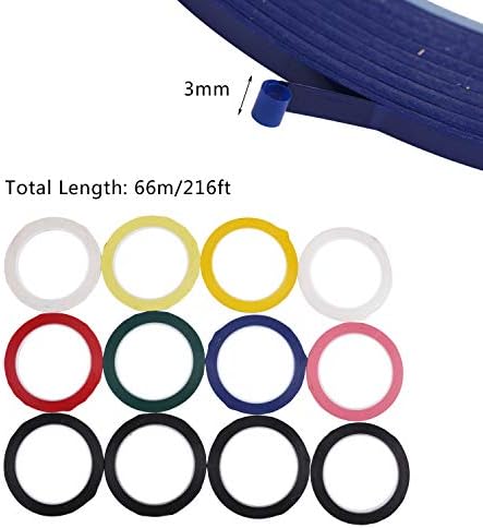 Graphic Chart Art Tapes,12 Rolls 3mm Colored Self-Adhesive Whiteboard Thin Pinstripe Art Tape Dry Erase Board Grid Tape Lines Tape Marking Tapes