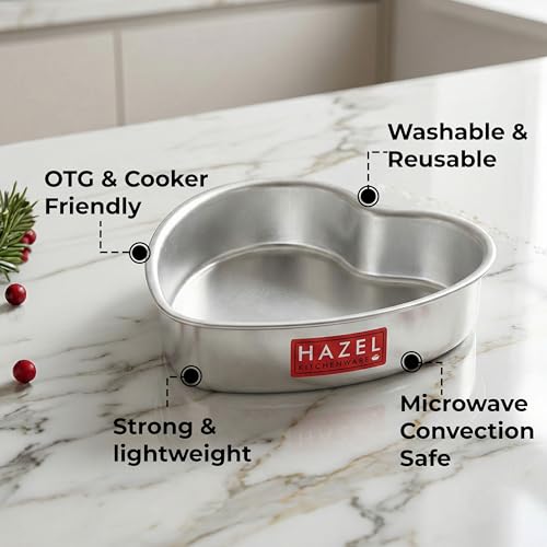 Image of HAZEL Heart Shape Aluminium Cake Mould, 16.5cm | Small Baking Tin for Mini Cakes, Brownies & Desserts, 700ml | OTG & Microwave Convection Safe