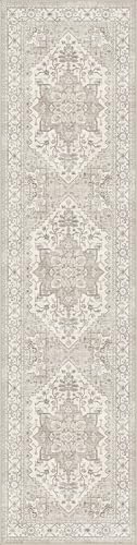 Madane Runner Rug 2x8, Washable Hallway Runner Rugs, Non-Slip Low-Pile Soft Kitchen Rug Runner Laundry Room Rug, Vintage Throw Entry Foyer Mat for Entrance Living Room (Beige/Brown, 2 x 8)