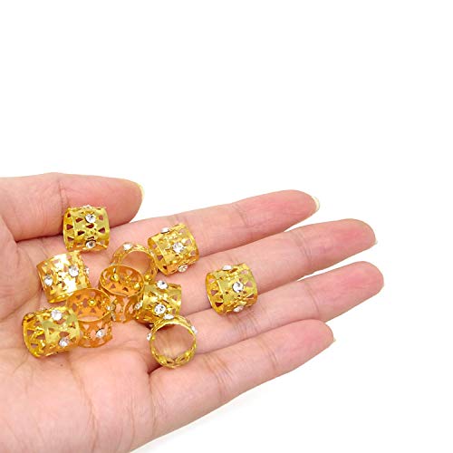 Honbay 20Pcs Gold Rhinestone Hair Rings Dreadlocks Beads Braid Hair Cuffs Braiding Hair Jewelry (Triangle Hollow Out) #TOP3
