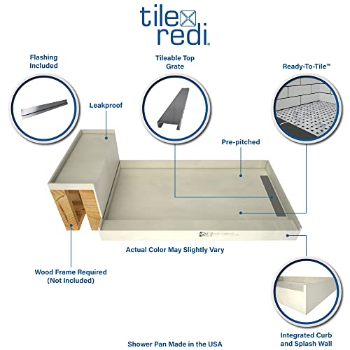 Tile Redi USA - Base’N Bench WF3248L-RB32-KIT Tileable Shower Pan & Seat - 60 Inches x 32 Inches Tileable