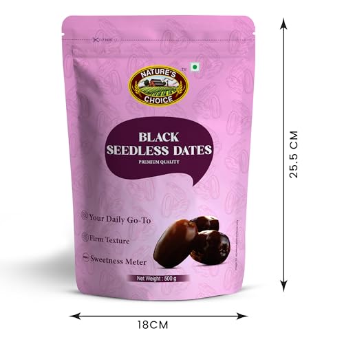 Image of Nature's Choice Black Seedless Dates (500g) | Premium Dates | Soft Seedless Khajur with Chewy Texture | Naturally Sweet | Healthy Snack | Fresh Quality for Fasting | Packed With Nutrients | Khajor