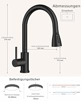 FORIOUS Wasserhahn Küche, Küchenarmatur mit Herausziehbarer Brause Ausziehbar Armatur, Mischbatterie Spültischarmatur, 360° Schwenkbar, Mehrere Strahlarten, Matt Schwarz, Niederdruck – Ansicht 3