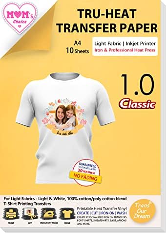 TransOurDream Tru-Transfer Paper for Light Fabric Inkjet 10 Sheets A4 Iron on Transfers for T Shirt Printing Paper infusible Ink Transfer Sheets Printable Heat Transfer Vinyl Easy to Use (TOD-2)