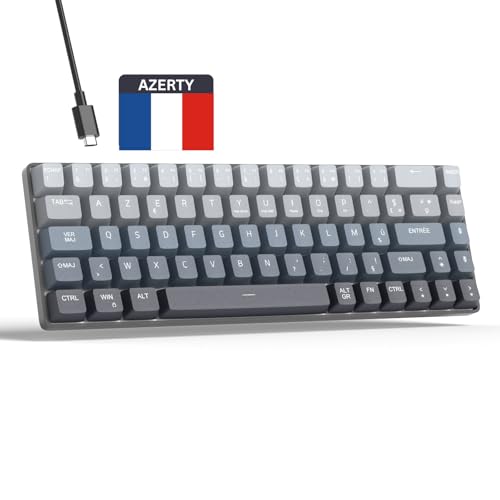 MageGee Clavier Gamer Mécanique AZERTY | Clavier Gamer 60% AZERTY | Compact 69 Touches avec Rétroéclairage LED | Mini Clavier Filaire avec Switchs Rouges...