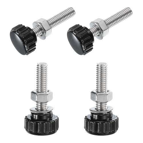 Image of sourcing map 4 Sets Knurled Knobs Thumb Screws with Nuts Washers, Metric M6 x 30mm Male Thread 18mm Plastic Head, 304 Stainless Steel Stud Hand Knobs Clamping Thumbscrews Handles, Black