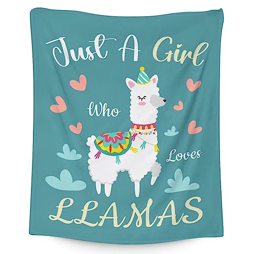 Blanket for Girl - 30x40 Inches Cute Llama Throw Gifts- Teal Soft Fuzzy Blankets for Couch & Office