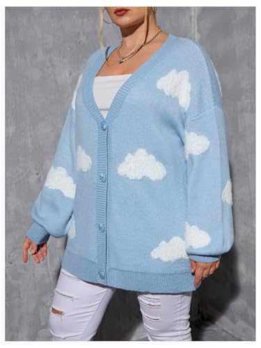 Women's Plus Size Clouds Graphic Sweater Cardigan Button Down Long Sleeve V Neck Fall Sweaters4