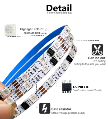Tira LED RGB 5m 60 LEDs/m GS1903 Pixel 12V miniatura 2