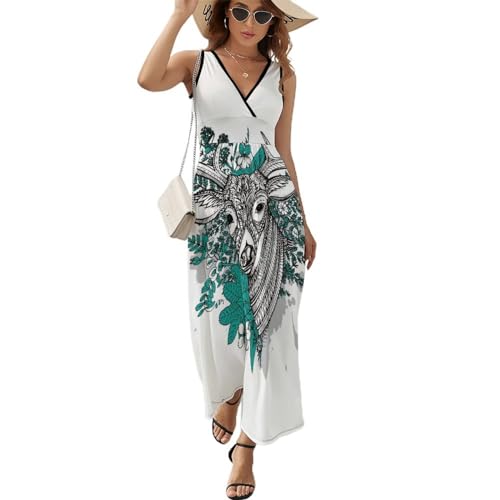 Robe longue d'été sans manches Elan robe maxi col V noir et blanc