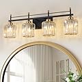 SineRise Modern Bathroom Vanity Light 4-Lights, Crystal Bathroom Vanity Light Over Mirror Vanity Lights Restroom Light Fixtures,Black Gold Bath Wall Sconce Lighting for Bathroom